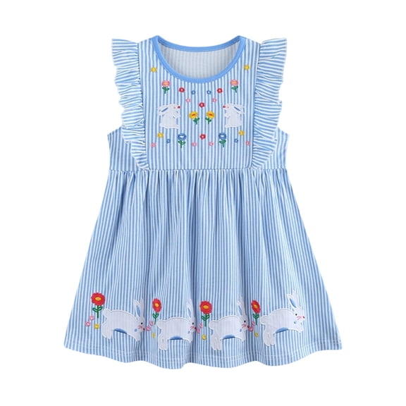 PRfgtbd Toddler Girl Dress Girls Summer Dresses Easter Cartoon Applique Short Sleeve Casual T-Shirt Dress Kids Sundress Party Daily Wear Stylish Dresses