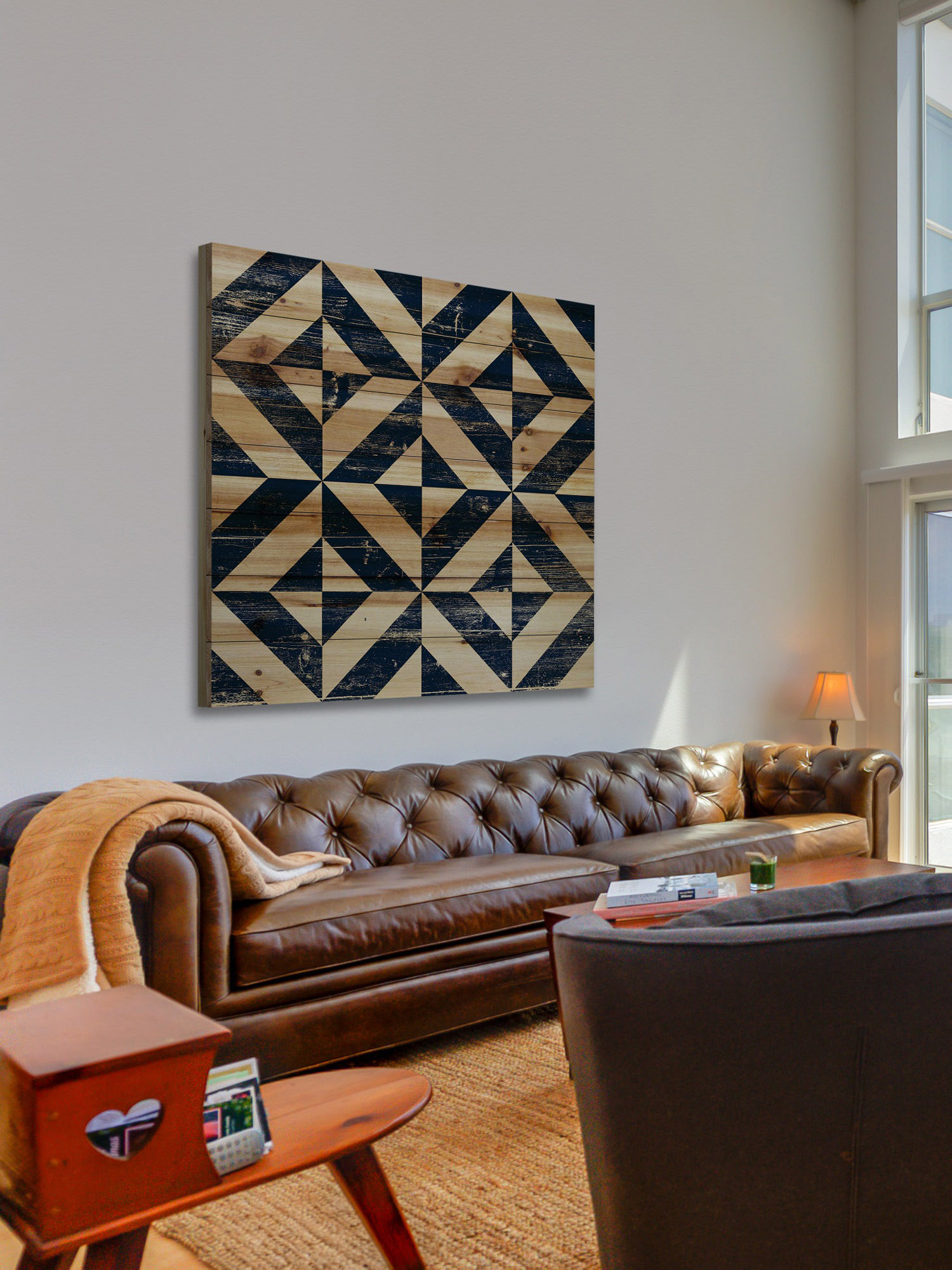 "Square Jigsaw" Painting Print on Natural Pine Wood