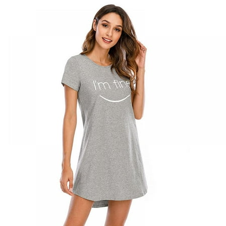 

Ladies Nightgown Ladies Solid Color Cute Cotton Nightdress Casual Plus Size Cartoon Nightdress For Women