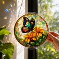 thumbnail image 4 of Acrylic Jigsaw Puzzle Suncatcher Stained glass acrylic style Window Hanging 8 Inch Round Wall Art for Home Decor Window Decorations Hanging Wall Decor Sunflower and Butterfly Design, 1 Pack, 4 of 6