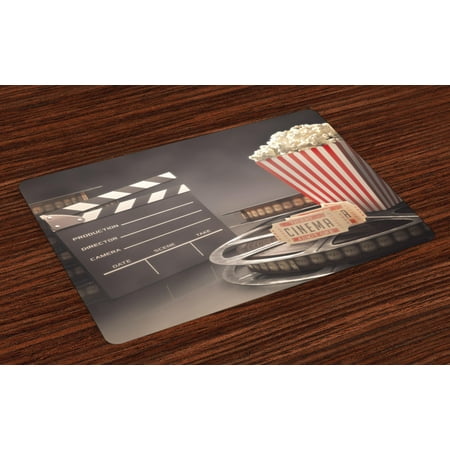

Movie Theater Placemats Set of 4 Old Fashion Entertainment Objects Related to Cinema Film Reel Motion Picture Washable Fabric Place Mats for Dining Room Kitchen Table Decor Multicolor by Ambesonne