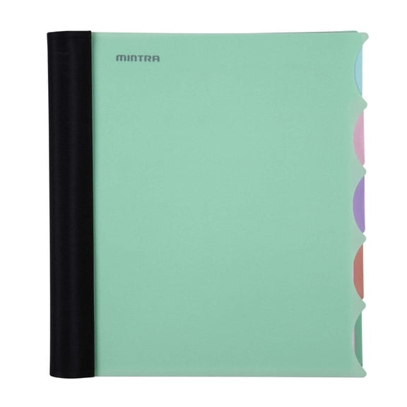 Mintra Durable Premium Spiral Notebook (5 Subject - Sage Green) - Fabric Covered Coils, Adjustable Pocket Folders, 200 Sheets