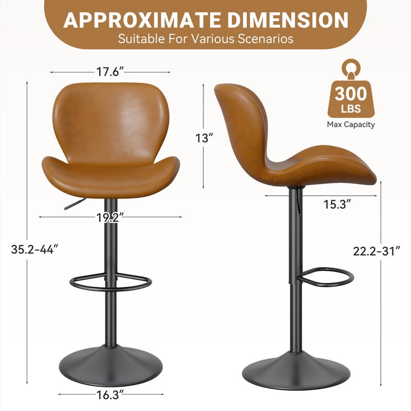 Hawsaiy Modern Swivel Bar Stools Set of 4, PU Leather Bar Chairs with Back & Footrest, Adjustable Height 22.2"-31" for Kitchen Island,Dark Gray