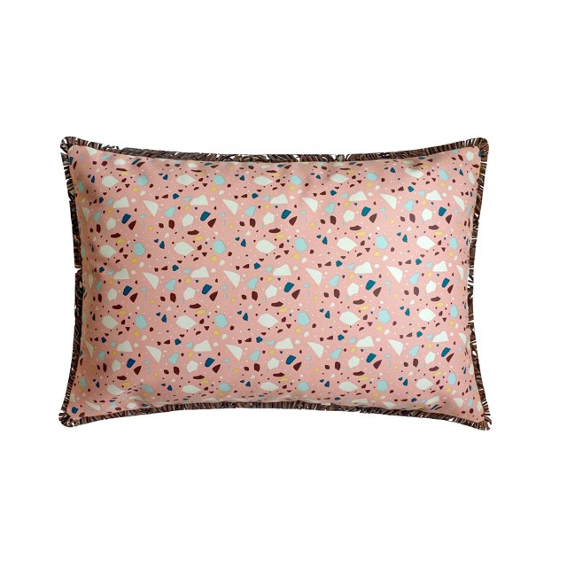 Funda de almohada lumbar decorativa rosa de 30 x 50 cm (12 x 20 pulgadas), con estampado de piel sintética y cojín rectangular de terrazo, diseño abstracto de estilo moderno - Terrazo Fun Pink