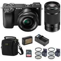 Sony Alpha A6100 Mirrorless Digital Camera, with 16-50mm and 55-210mm Lens (Black) Basic Bundle with Filter Kit, Battery, Charger, Bag, 32GB SD Card