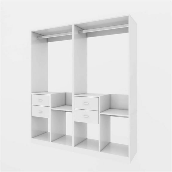 Pemberly Row White Walk-in Wood Closet with 4 Drawers and Shelves