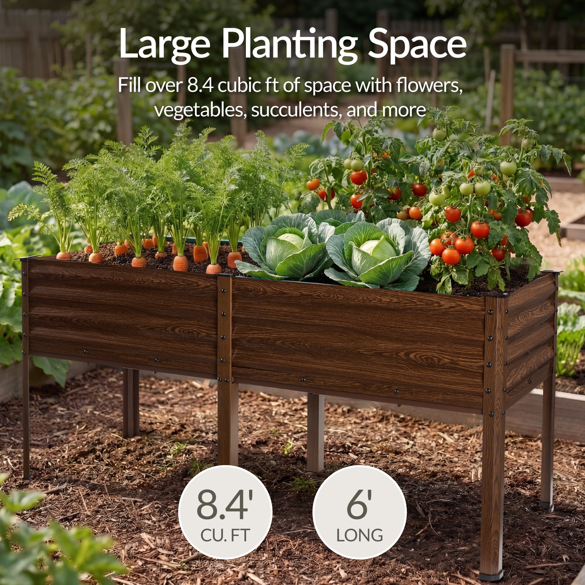Best Choice Products 72x24x30in Non Toxic Elevated Galvanized Metal Garden Bed Corner Protectors - Dark Brown Wood Grain