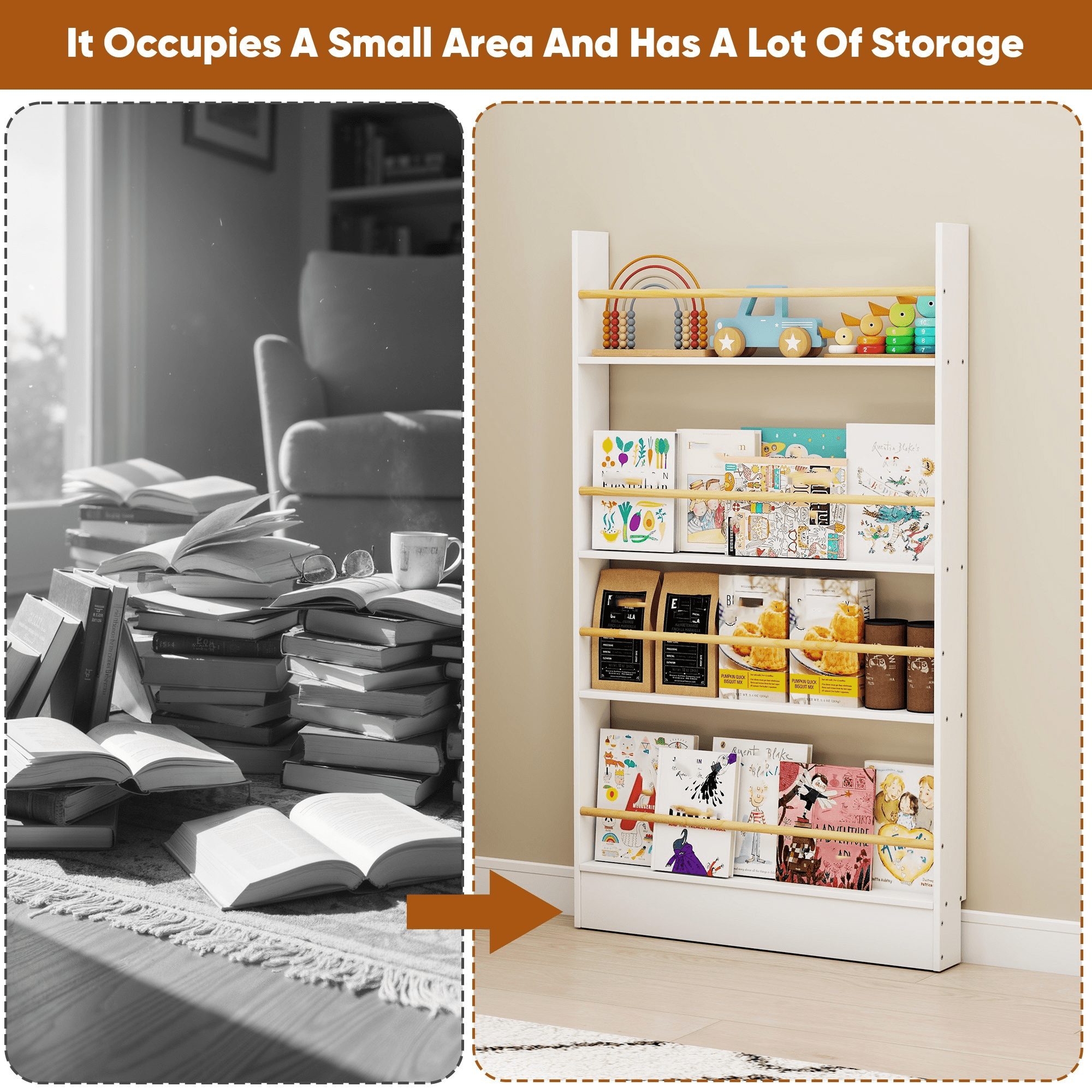 VGBYUJ Behind Doors Bookshelf, 4 Tier Wall Mount Boookcases, Thin Bookshelf for Narrow Space, Solid Wood, White