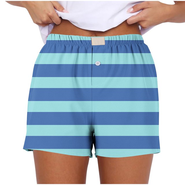 WRKEKC Womens Summer Shorts Print Stretch Gradient Print Button Strip Shorts with Fashion Style for Women