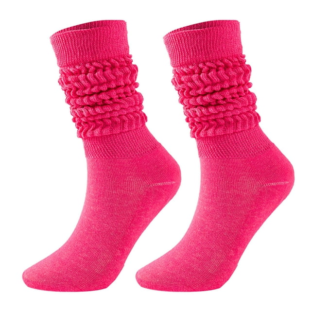 Baberdicy Slouch Socks - Unisex Bubble Knit Crew Socks, Retro High-Calf Pair Pack, Hot Pink One Size