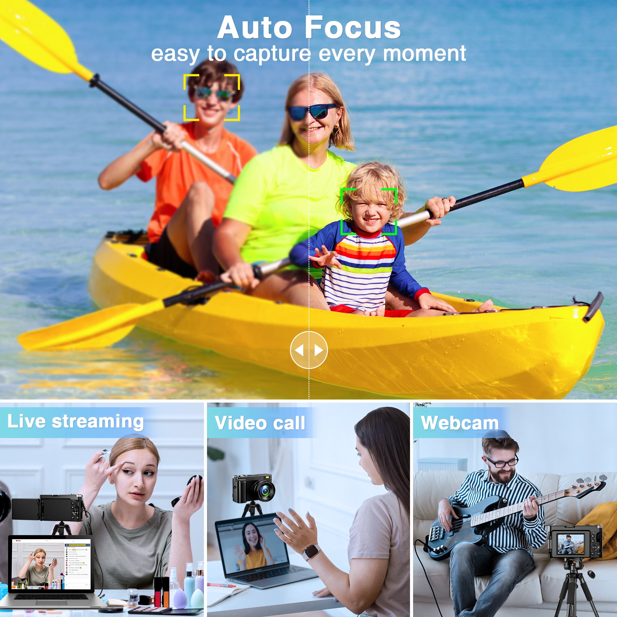 Vlogging Camera 4K Digital Camera with Autofocus, 180° Flip Screen 48MP Video Cameras Camcorder for Photography and YouTube, Includes 32GB Card, UV Lens & 16X Zoom (Black)