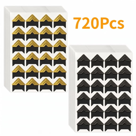 720 Pcs Self-Adhesive Photo Mounting Corners, Black and Gold Picture Corner Stickers for DIY Craft Scrapbook Album Decor Supplies