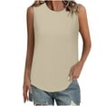 thumbnail image 2 of Sakmal Tank Tops for Women 2024 Brown Crew Neck Solid Tunic Lightweight Sleeveless Shirts, 2 of 8