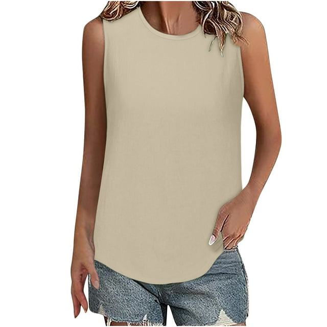 Timegard Débardeurs Grande Taille pour Femmes Col Rond Sans Manches T-Shirt Basique Été Décontracté Chemises Amples Haut Blouse
