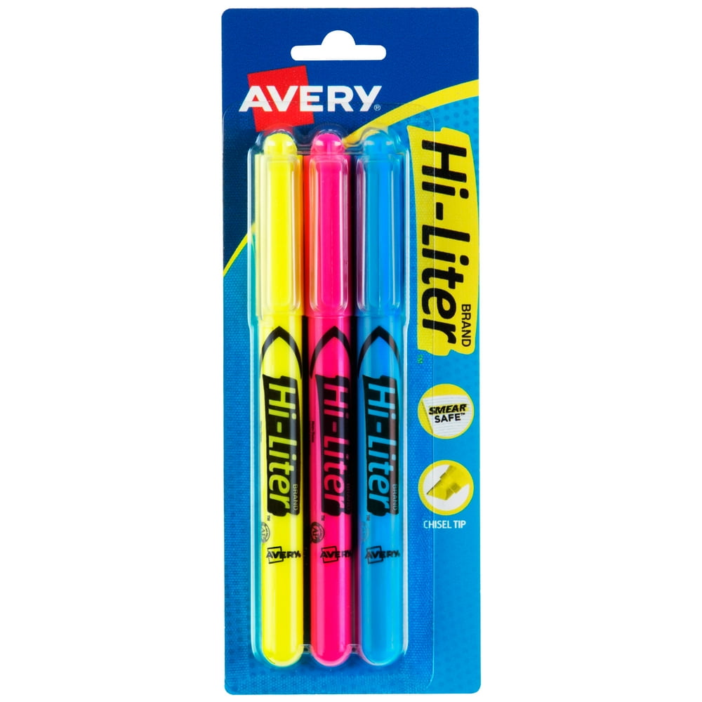 Avery HiLiter PenStyle Highlighters, 3 Assorted Colors (25860)
