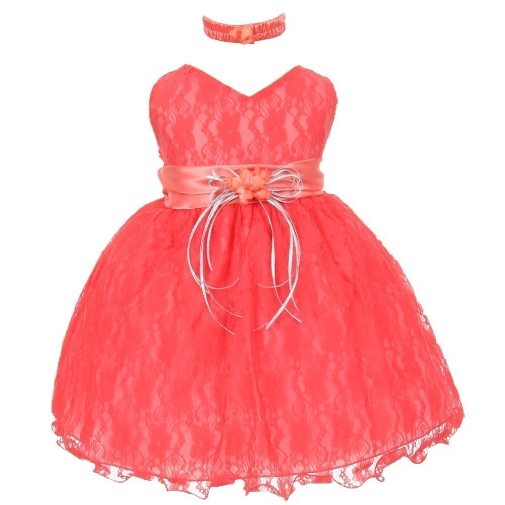 Shanil - Baby Girls Coral Lace Overlay Flower Sash Special Occasion ...