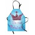thumbnail image 1 of Cartoon Apron, Romantic Words Couples in Love Colorful Mosaic Style Crown Tiara, Unisex Kitchen Bib with Adjustable Neck for Cooking Gardening, Adult Size, Multicolor Pink Blue, by Ambesonne, 1 of 4