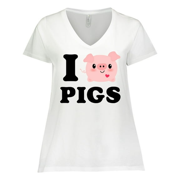 Inktastic I Love Pigs Women's Plus Size V-Neck T-Shirt