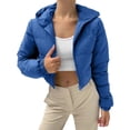 thumbnail image 2 of Uooqdmx Cropped Jacket Winter Coats for Women Short Simple Solid Color Hooded Stuffed Cotton Jacket Wear Trench Coat Women Blue L, 2 of 8