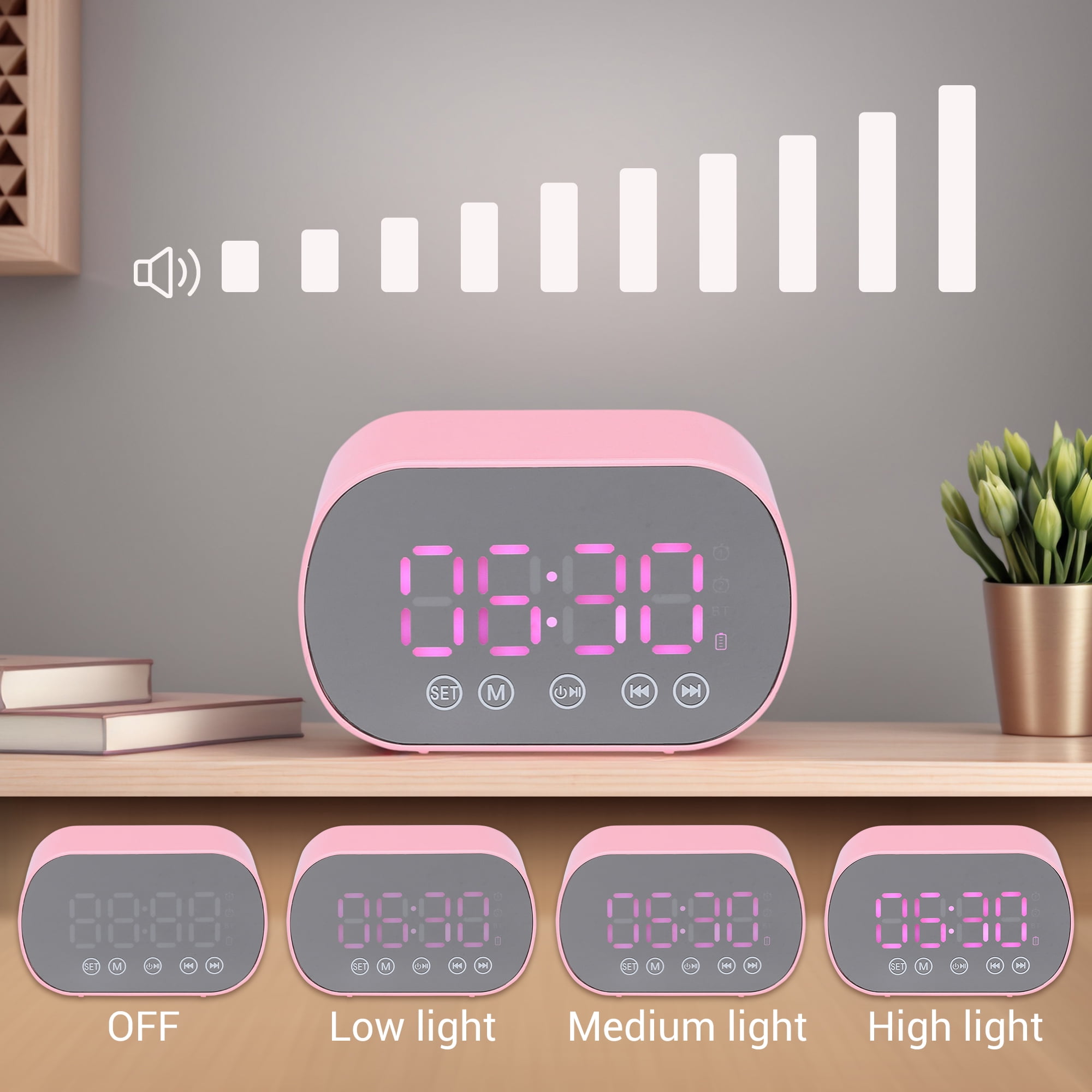Unique Bargains 2 Pcs Digital Alarm Clock with FM and Speaker Function Black
