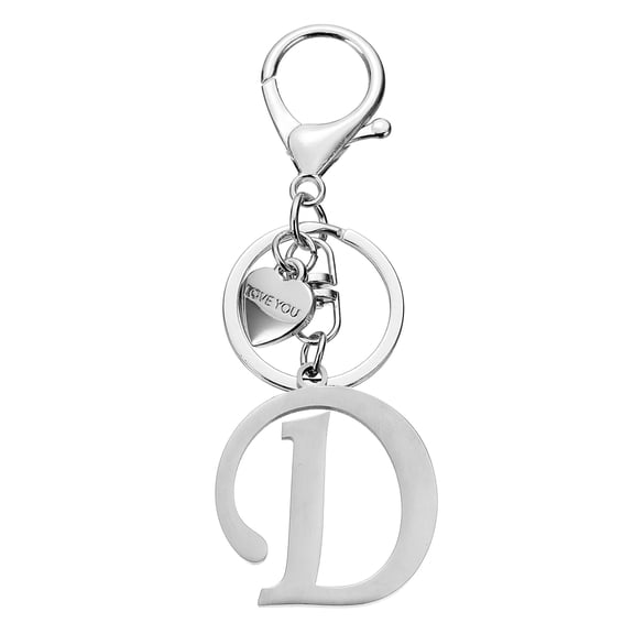 Uxcell Initial Letter D Keychain, Stainless Steel Heart Alphabet Key Ring, Silver