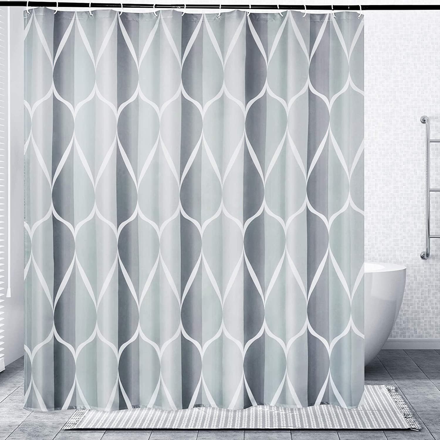 Gelbchu Grey Fabric Shower Curtain, Blue And Gray Shower Curtain Sets