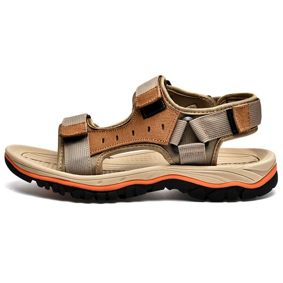 Men's Adjustable Outdoor Sport Sandals, Breathable Brown and Beige Hiking Shoes