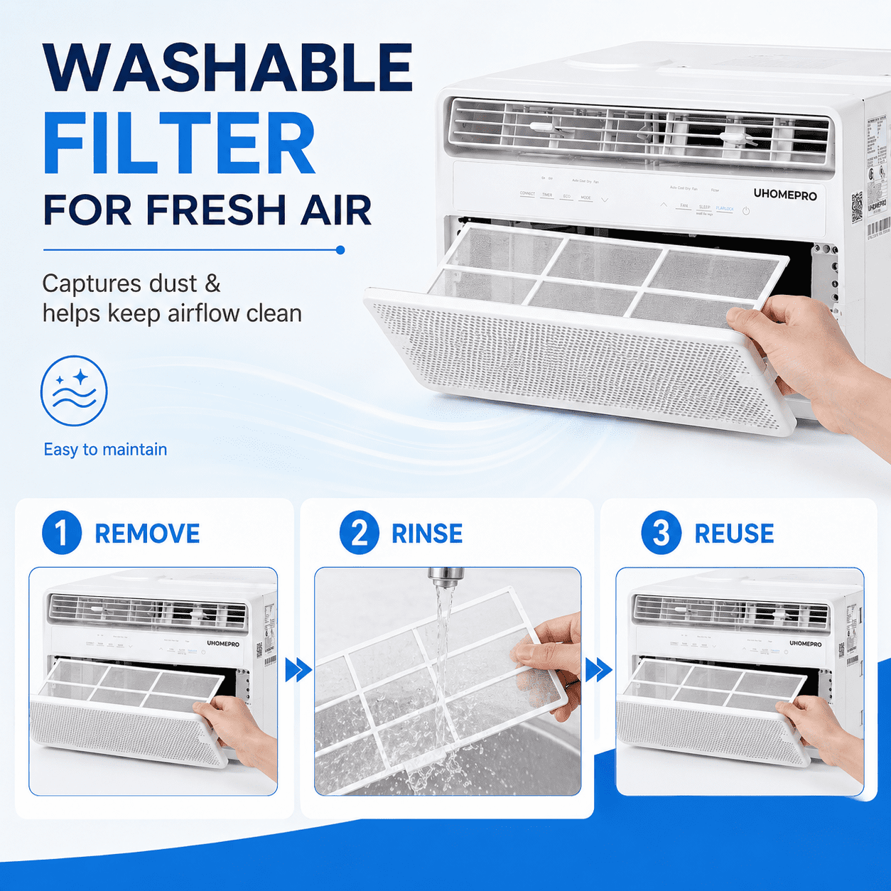 10000 BTU Smart Window Air Conditioner, Cools 450 Sq.Ft with 4 Modes, Washable Filter, 35% Energy Saving, App/Remote and LED Control, 52 dB Noise for Living Room, Easy to Install