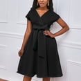 thumbnail image 4 of Jusqu'à 65 % de Réduction! Robes de Mode Été pour Femmes 2024 Grande Taille Couleur Unie Polyvalente Confort Tempérament Couleur Unie Manches Courtes Col en V Robe, 4 of 8