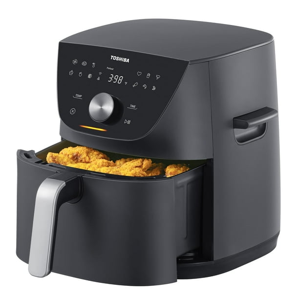 Freidora de aire Toshiba 7.7QT, tamaño familiar para comidas rápidas y fáciles, 12 menús preestablecidos y función Menu-IQ, precisión de 1°F, 90% menos grasa, asas de doble cara, fácil de transportar