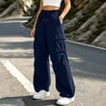 thumbnail image 2 of Women's High Waisted Cargo Pants Elastic Waist Drawstring Solid Color Jogger Cargo Pants with Multi Pockets Adjustable Cinched Hem Casual Sweatpants, 2 of 7