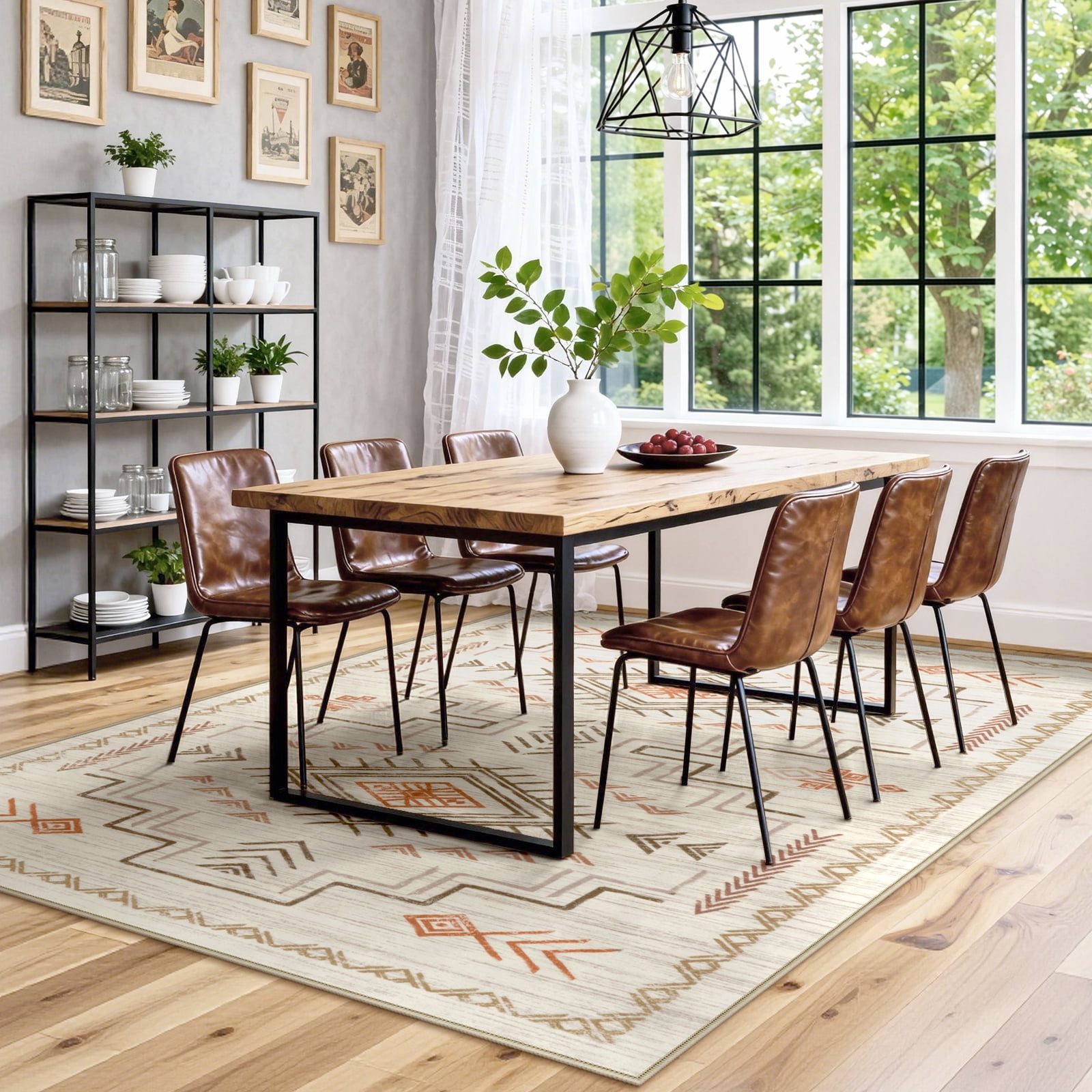Lahome Washable 8'x10' Area Rug, Brown Rugs for Living Room, Non-Slip Aztec Tribal Moroccan Carpet for Bedroom, Neutral Large Area Rugs Under Dining Table Home Office, Brown