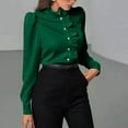 thumbnail image 4 of Timegard Tops for Women Trendy Ruffle Half High Neck Button Puff Long Sleeve Comfy Casual Business Shirts, 4 of 7