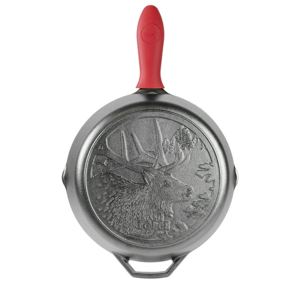 Lodge 12" Cast Iron SkilletWildlife SeriesElk Scene, with Red