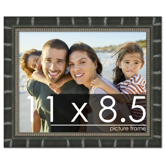 11x8.5 Bamboo Black Complete Wood Picture or Document Frame with UV Acrylic, Foam Board Backing, & Hardware