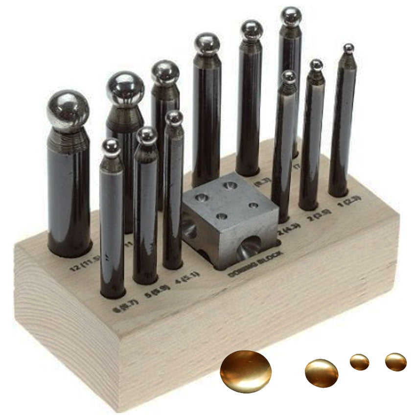 Dapping Punch Set Steel Forming Block & 8 Punches 2.311.5mm Doming