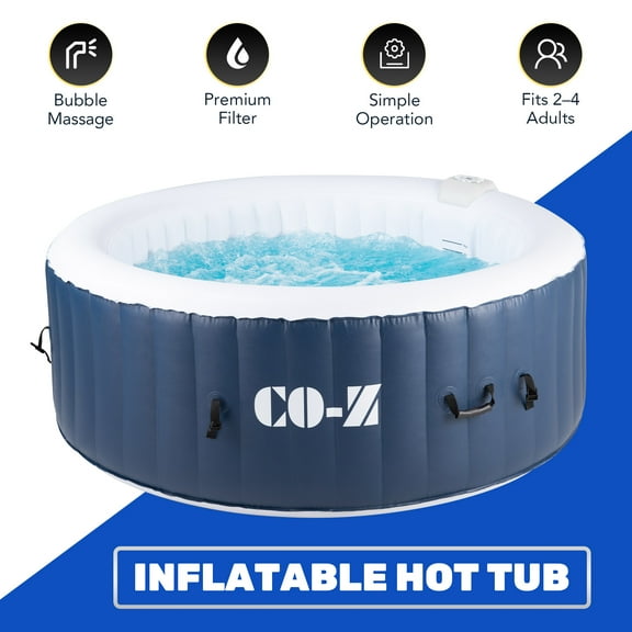 PVC 4-Person Inflatable Bathtub w 120 Jets & Hot Tub Cover for Backyard & More Blue