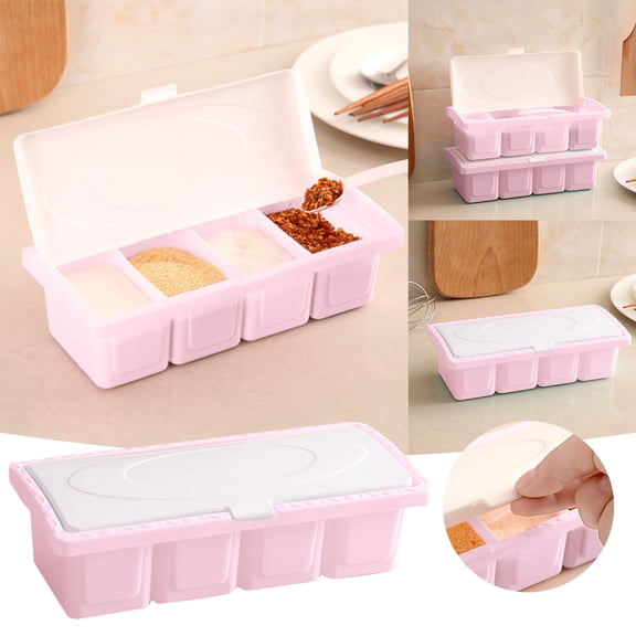 Storage Container 4 Grid Seasoning Box Multi Grid Seasoning Rack Household Seasoning Container with Spoon Seasoning and Sugar Seasoning Bottle, Kitchen Essentials Clearance Sale