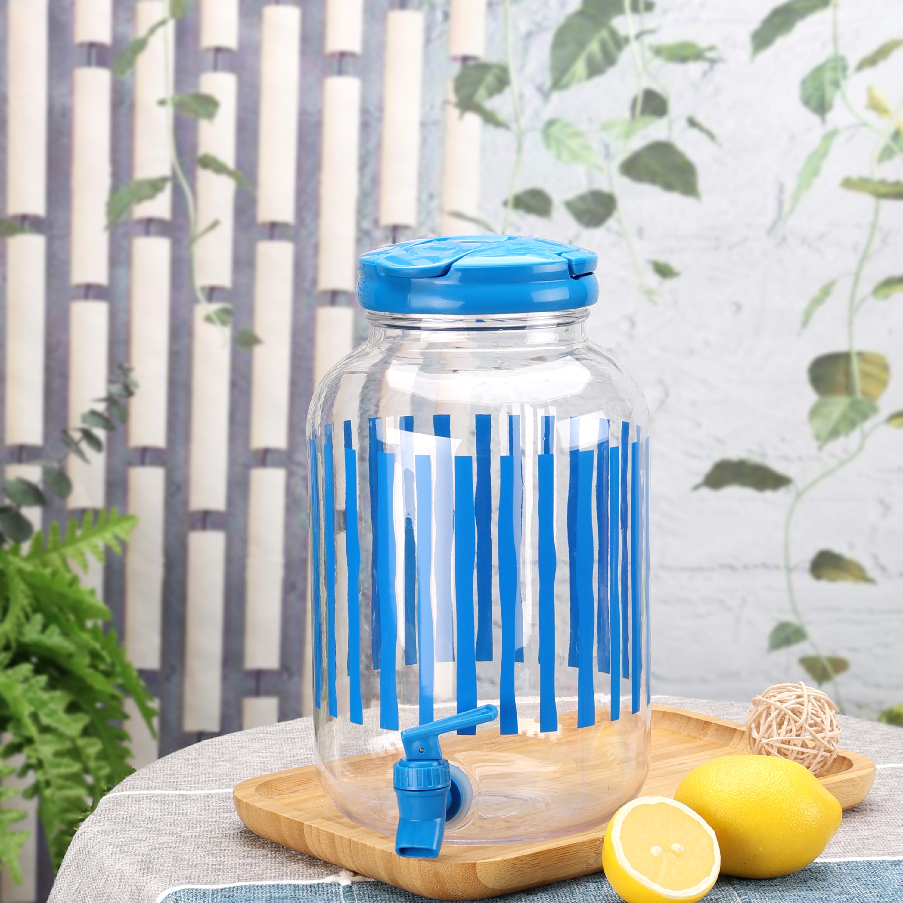 Mainstays 1.2-Gallon Acrylic Grid Beverage Dispenser, Blue