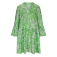 thumbnail image 5 of QIPOPIQ Robes pour Femmes Plissées Taille Haute à Étages Manches Courtes Robe Midi Tendance Printemps et Décontractée Robe d'Été Robes Col en V Boutons Manches Trois-Quarts Robe à Imprimé Offres 2023, 5 of 5
