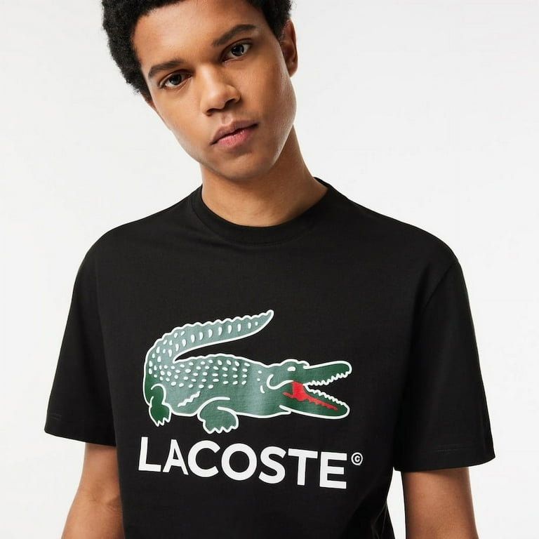 【送料&関税込】Lacoste Black Cotton Jersey T-shirt Lacoste BLACK Men's Cotton Jersey Signature Print T-Shirt