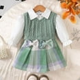 thumbnail image 2 of NAFUU 2Pcs Girl's Skirt Outfits Girls Outfits Set Toddler Casual School Vest Sweater Shirt Plaid Skirt 3 Piece Suit For Baby Winter Fall Clothes Comfortable 9-12 Months, 2 of 6