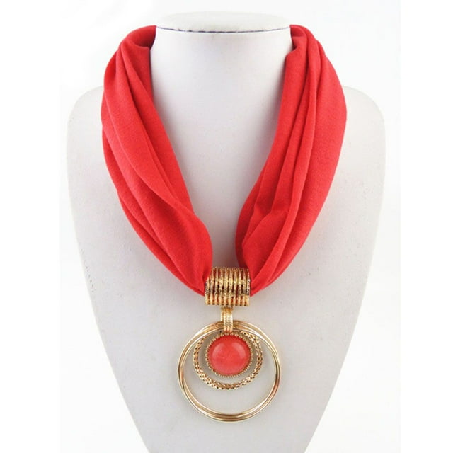 Classic Pendant Scarf Circular Alloy Pendant Collar Polyester Solid Scarf
