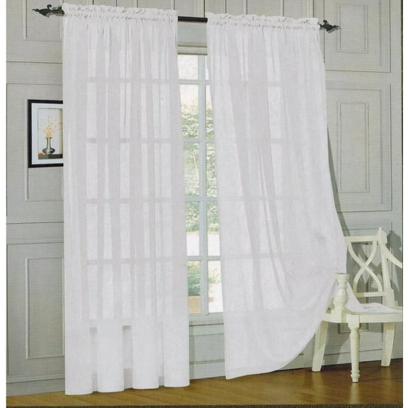 Elegant Comfort White Rod Pocket Sheer Curtains, 60” x 84” (2 Panels)