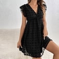 thumbnail image 5 of ClodeEU Women's Eyelet Embroidery A Line Dress ,Crew Neck Ruffle Trim Short Dresses Black ^,Womens Plus M, 5 of 6