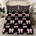 thumbnail image 2 of jejeloiu Cartoon Bowtie Twin Sheet Sets,Bow Bowknot Twin Fitted Sheet,Pink Cherry Flat Sheet For Girl,Microfiber Room Decor,3-Piece, 2 of 7