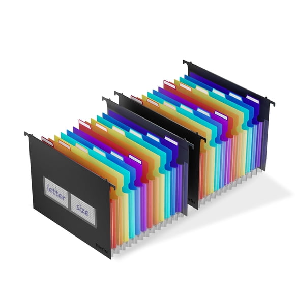ThinkTex Plastic Expanding Hanging File Folders,12 Accordion Pockets,Large Capacity for Letter Size, Organizer for Filing Cabinet,Ideal for Tax,Contr