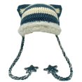 thumbnail image 2 of Grunge Emo Clothes Accessories Cute Cat Ear Hat Striped Crochet Y2k Beanie,One Size, 2 of 6