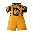 thumbnail image 2 of ZHOGXU Toddler Boys Summer Set Short Sleeve Lapel Sunflowers Print Romper Bosysuit And Suspenders Shorts Comfortable Fashion Outfits For Casual Daily Wear,Yellow,18-24 Months, 2 of 9