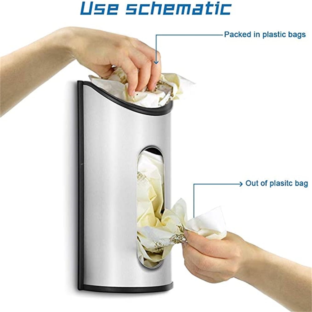 Kepooman Wall Mount Stainless Steel Plastic Bag Holder, Grocery Bag Dispenser Plastic Bag Storage Saver, Silver Kepooman Wall Mount Stainless Steel Plastic Bag Holder, Grocery Bag Dispenser Plastic Bag Storage Saver, Silver